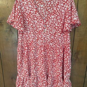 JODIFL Red & White Floral Button-Front Girls' Casual Dress